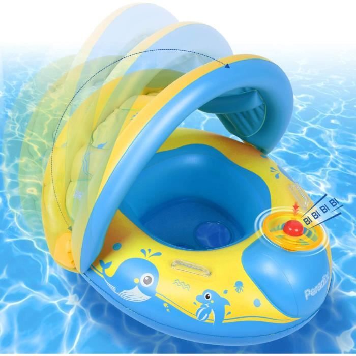 Bouée Bébé Ninonly Avec Auvent Amovible UPF50+ - Voiture De Sport Pour Enfants 3-36 Mois, Bleu
