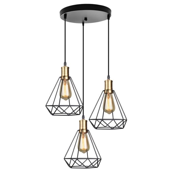 Stoex Lampe Suspension Vintage E27 Lustre Plafonniers Style Retro Industrielle Forme De Diamant Cage Noir Cdiscount Maison