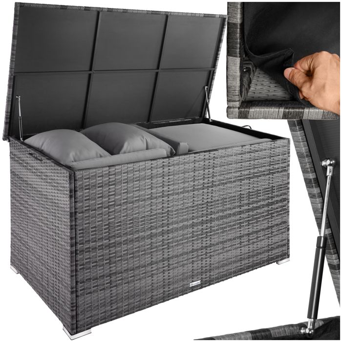 Coffre De Rangement Extérieur 280 L Gris Clair - Avec Texture Bois, Résistant Aux Intempéries, Verrouillable