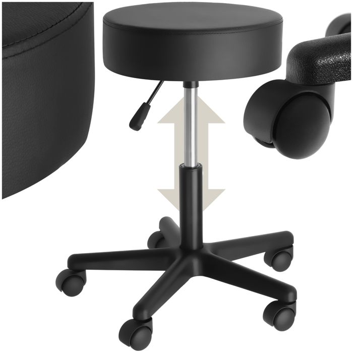 Tabouret - TECTAKE - Tabouret à roulettes WERNER en cuir synthétique avec hauteur réglable et rotatif - Noir