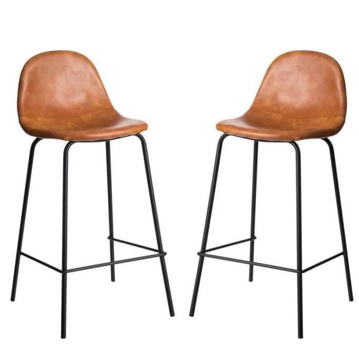 duo de chaises de bar métal/simili cuir cognac - nyaja - l 44 x l 42 x h 87