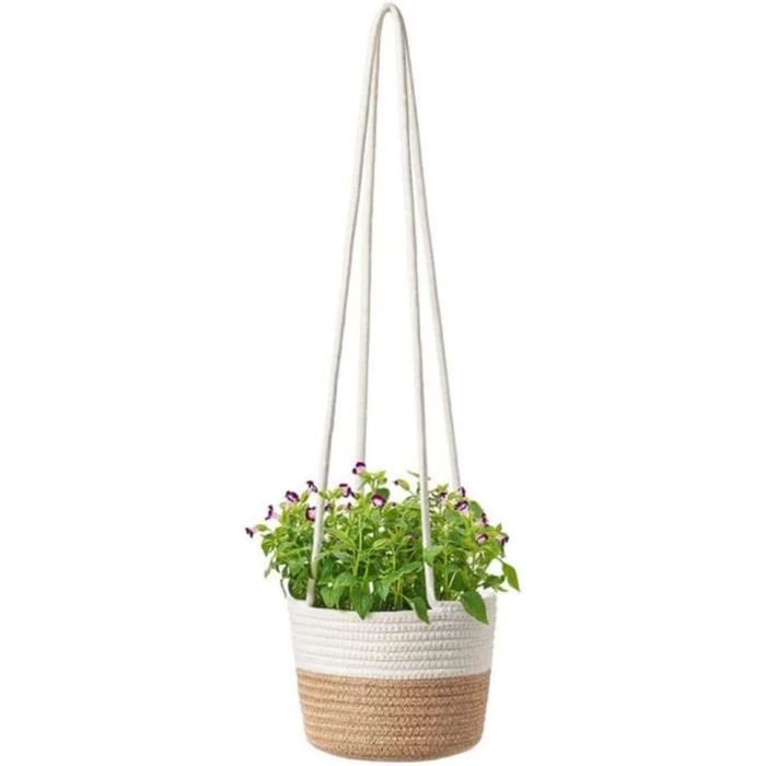 Pot De Fleurs Suspendu En Jute Et Jonc De Mer - 50 X 20 X 13 Cm, Couleur Verte - Pour Intérieur Ou Extérieur, Pliable - 13