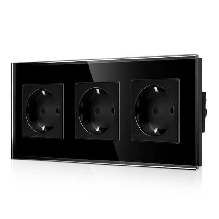 Triple Prise Murale Schuko Avec Usb Et Verre De Type C 3 En 1 - 3 Voies - Avec Puissance De