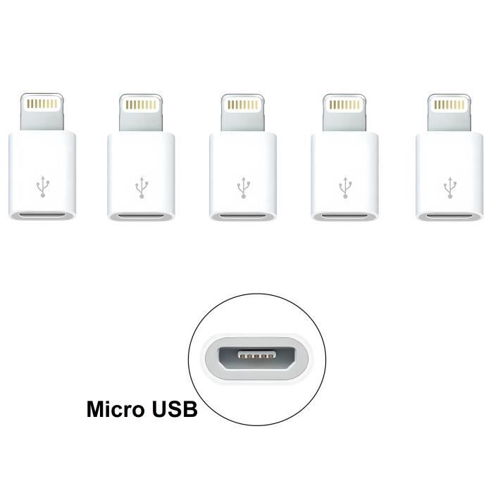 Lot 5 Adaptateurs USB iPod-iPhone-iPad Apple - Apple Lightning sur Adaptateur micro USB