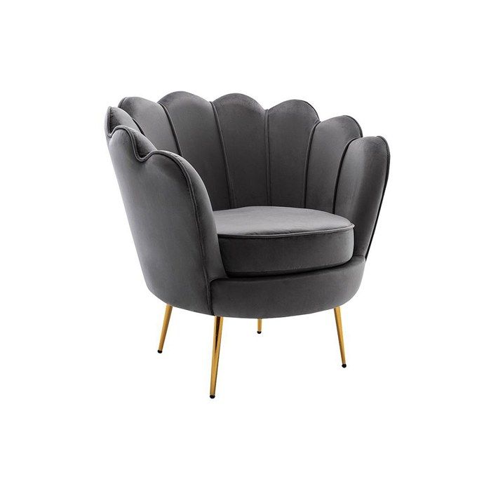 Fauteuil coquillage en velours anthracite DANDELION