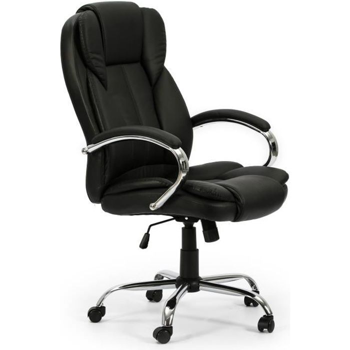 Fauteuil de Bureau à Hauteur réglable et inclinable Nixon tapissé en Similicuir Couleur Noire métal chromé.