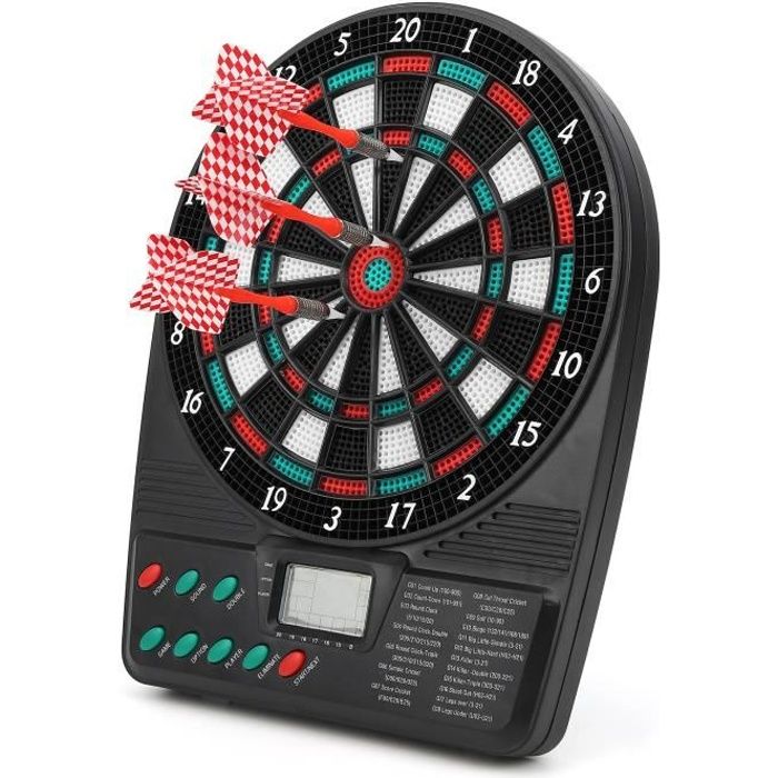 Mejasg Cible Électronique Avec Voix Allemande – 34 Jeux, 355 Variantes, Écran LCD, 12 Fléchettes – 1 à 8 Joueurs