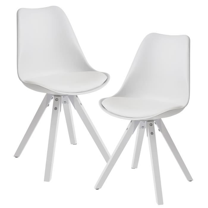 Chaise de salle à manger rembourrée blanche - WOHNLING - Lot de 2 - Bois massif - 11 kg - Classique - Intemporel
