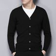 Gilet-cardigan,Cardigan en coton tricoté pour homme, chandail à manches longues, col en v, boutons amples - Black[A3849]-1