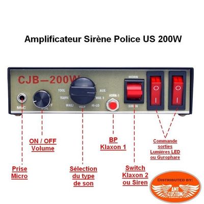Sirène Police US 60W 12V - 7 sons avec micro Haut Parleur Moto / Trike -  Police americaine - Ambulance - Pompiers