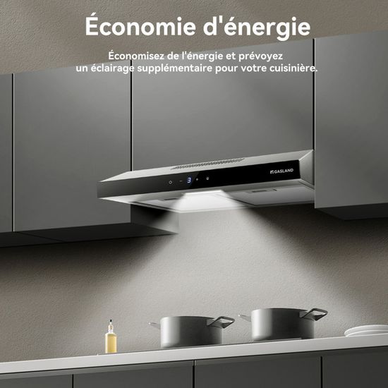 Hotte Aspirante GASLAND SR60WS 60cm - 214 M³/h - 3 Vitesses Tactile - Filtration Recyclage - Blanc