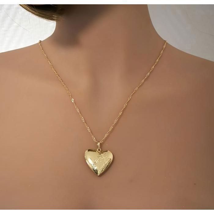 Collier Médaillon Porte-photo Plaqué Or Jaune 750/1000 - Longueur 46-50cm, Neuf Avec étiquettes, Bijouterie Papillon Bleu