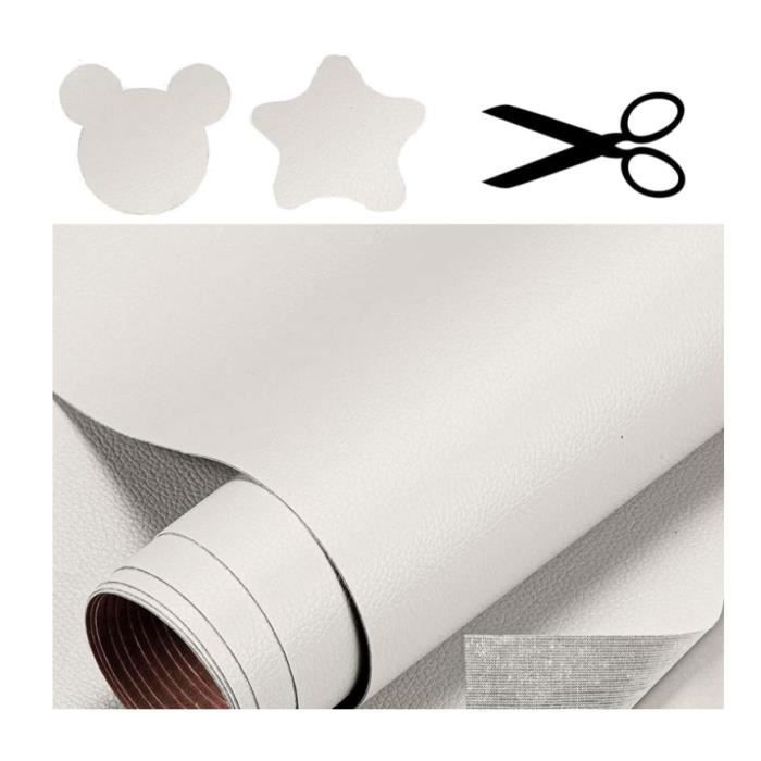 OAZ Patch De Réparation Cuir Autocollant 40x160cm Blanc - Rénovation Canapé, Voiture Et Vêtements