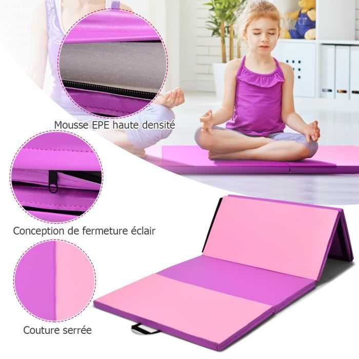 COSTWAY Tapis de Gymnastique Pliable 240x120x5CM Tapis de Yoga Portable  avec 2 Poignées de Transport et Velcro Rose+Violet - Cdiscount Sport