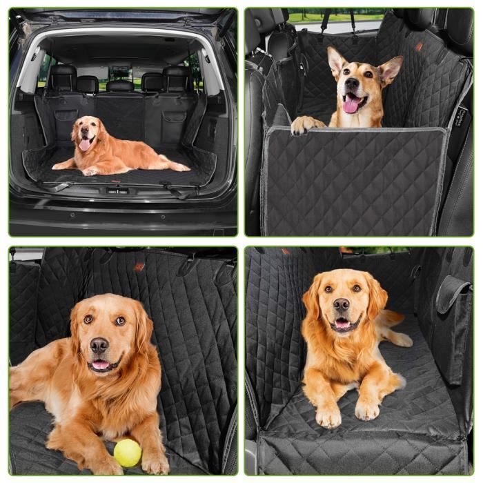 Housse de protection de siège arrière de voiture noire pour chien, housse  de siège de chien imperméable et résistante aux rayures avec 4 housses  latérales de sac et 2 ceintures de sécurité