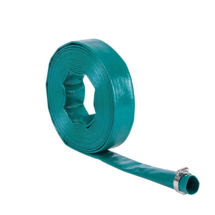 Tuyau Plat En Tissu 10 Mètres - Diamètre Intérieur 32 Mm (1,2") - Pour Pompe Submersible, Vidange, Irrigation - Avec 2 Colliers De Serrage
