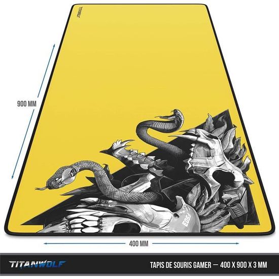 Tapis de Souris Gaming Wolf Skull Yellow 900x400mm sous-Main Bureau Gamer Extra Large XXL en Tissu Précision et Confort TITANWOLF Base antidérapante pour Tous Types de Souris et Claviers