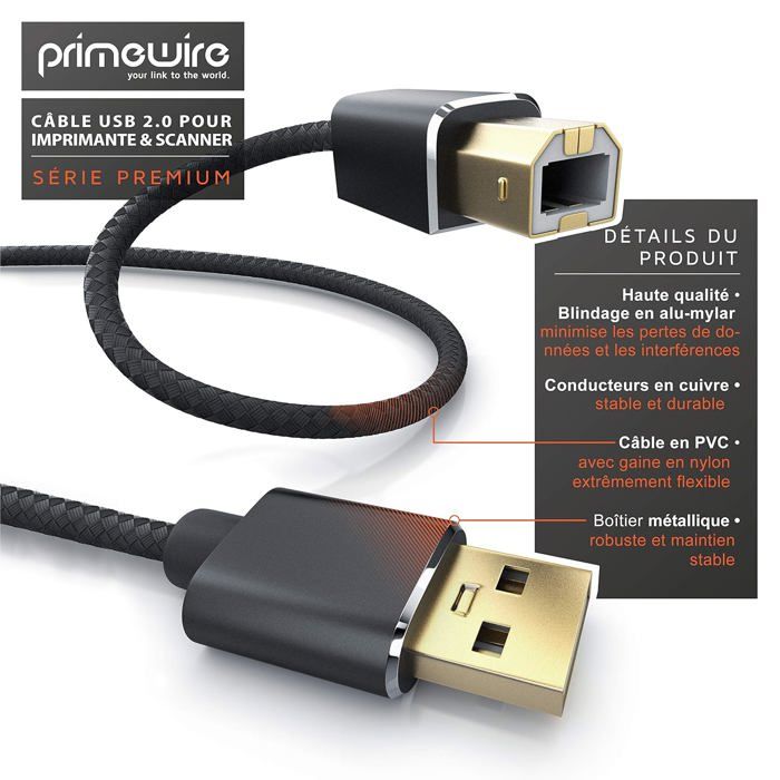 Câble D'Imprimante Usb 2.0 De Type A Mâle Vers B Mâle Pour Imprimante