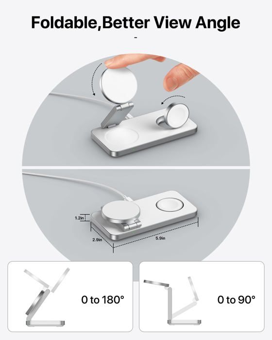 Station De Charge 3-en-1 MANKIW Pour IPhone, Apple Watch Et AirPods - Charge Rapide Sans Fil - Pliable Et Portable