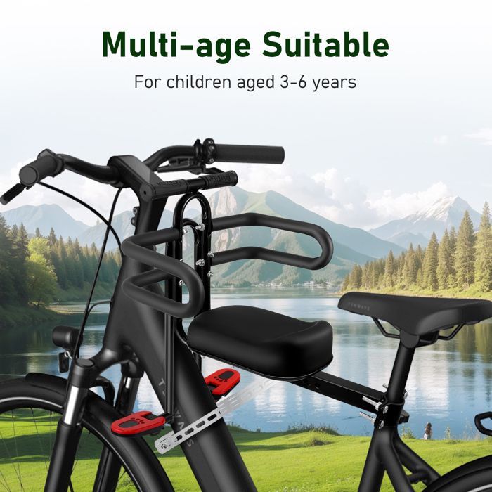 Siège Enfant Avant Pour Vélo/VTT – Noir Aluminium – Jusqu'à 30 Kg – Neuf