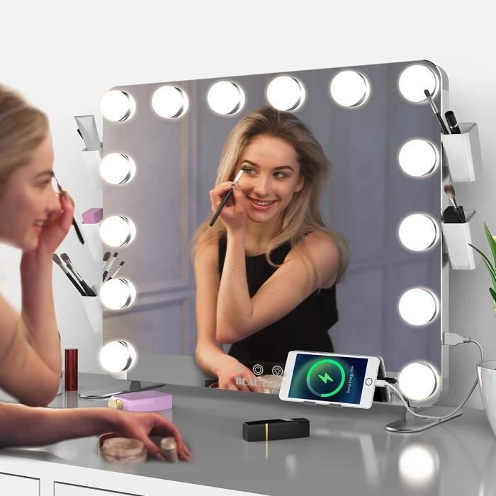 Miroir - Hollywood Coiffeuse Montage Mural Grand Maquillage Lumineux  Conversion 3 Couleurs Sans Cadre - Cdiscount Maison