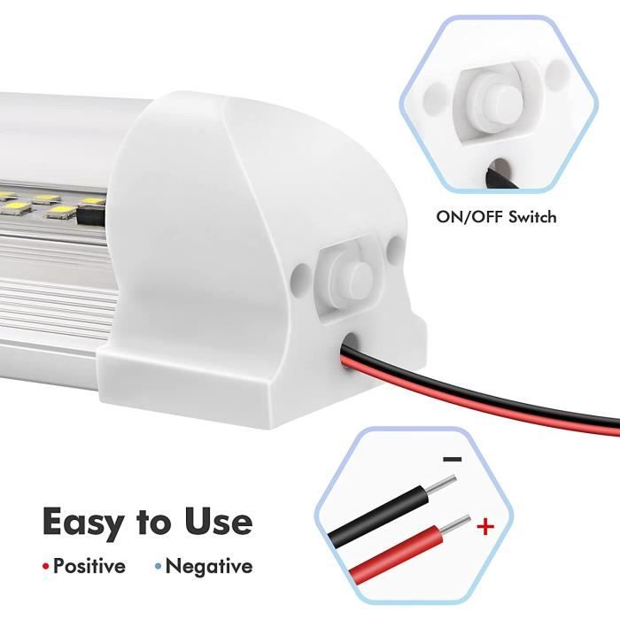 Barres LED 12V NHQZ – 2 Pièces De 15 Cm, 36 LED, Interrupteur Intégré – Pour Intérieur Voiture, Camping-car, Bateau, Van