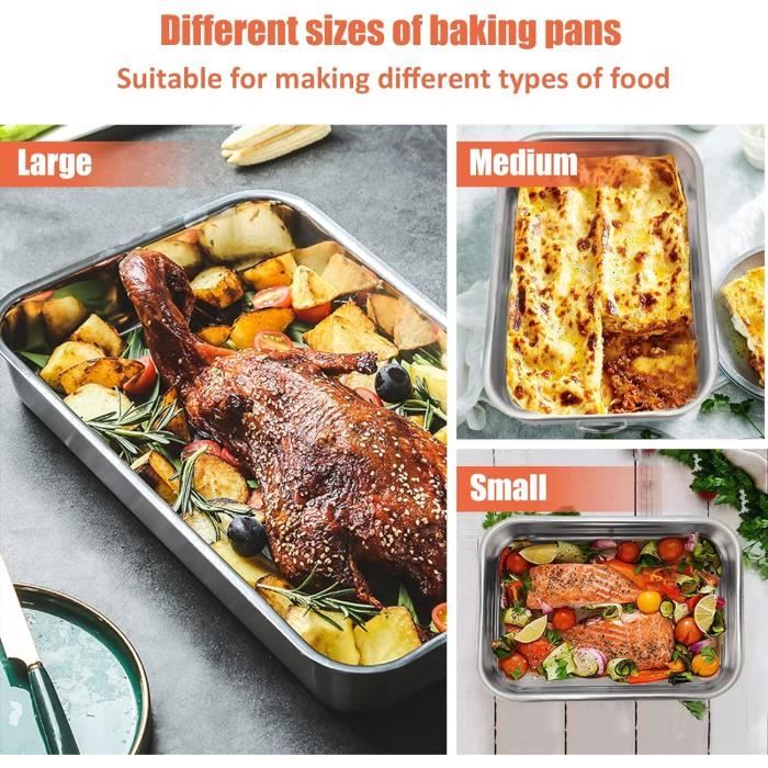 3 Pièces Plat Four Inox, Plat Inox Rectangulaire, 25 X 19 X 5 Cm Boîtes à Charcuterie En Acier Inoxydable, Plat Inox Réutilisables Pour Conserver Charcuterie, Fromage, Pour Saucisse Bacon