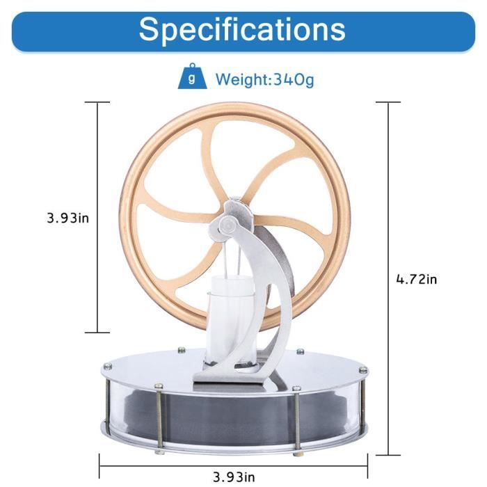 BrightBud Moteur Stirling Basse Température - Modèle Éducatif Avec Hélice 3 Ailes - Kit Scientifique