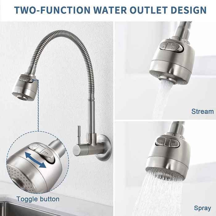 Robinet Mural Une Main Pour Lavabo - Sortie Eau Froide, Finition Chrome - Plastique, Pour Salle De Bain, Cuisine, Jardin