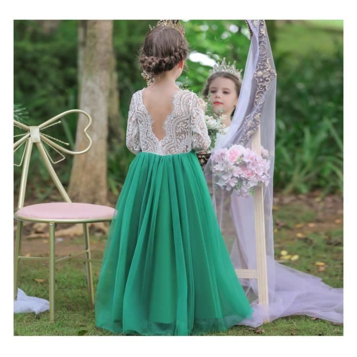 Fille Robe De Bapteme Dentelle Floral Robe De Soiree Ceremonie Mariage Robe A Manche Longue Robe Princesse Carnaval vert 160 Vert Cdiscount Pret a Porter