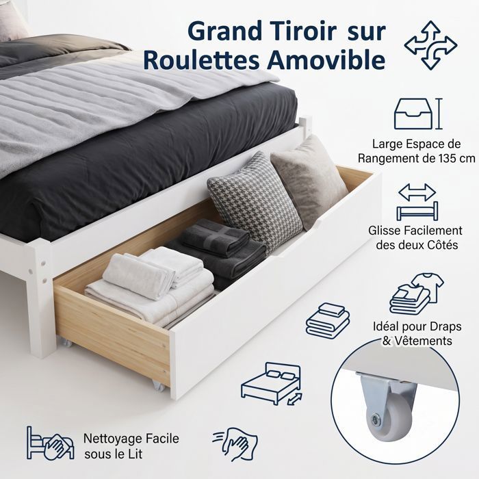 Lit Double 140x200 Cm VOWNER - Cadre Rembourré Avec Tête De Lit Et Sommier à Lattes | Gris Foncé | Design Moderne