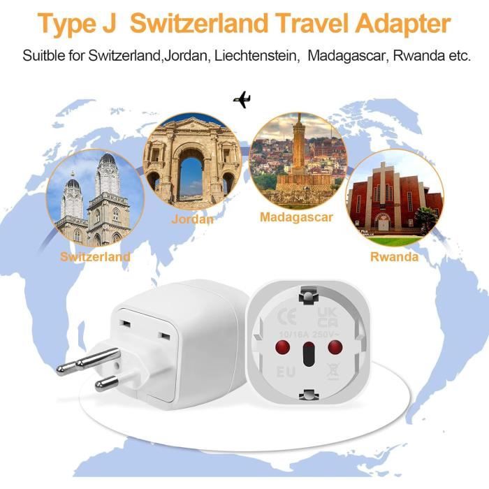 Adaptateur de Prise Europe vers Inde, Prise Schuko UE Adaptée à la Prise Inde, Prise Européenne/Française de Type C/E/F vers Convertisseur de Prise de Voyage de Type D (3 pièces
