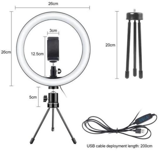 Generic Trépied Ring Light Anneaux Lumineux 26 Cm De Diamètre - Pour  Smartphone Photo Caméra - Noir - Prix pas cher