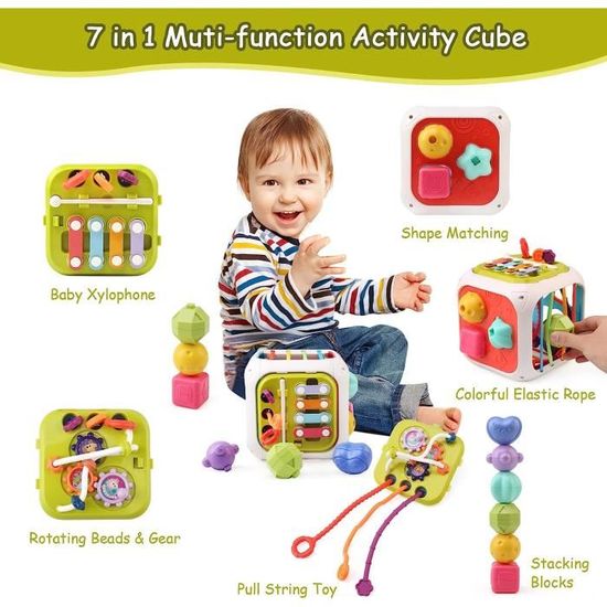 Cube D'Activité Montessori 7 En 1 Pour Bébé 1-2 Ans - Jouet Éducatif Tosekry Avec Xylophone, Trieur De Formes Et Engrenages