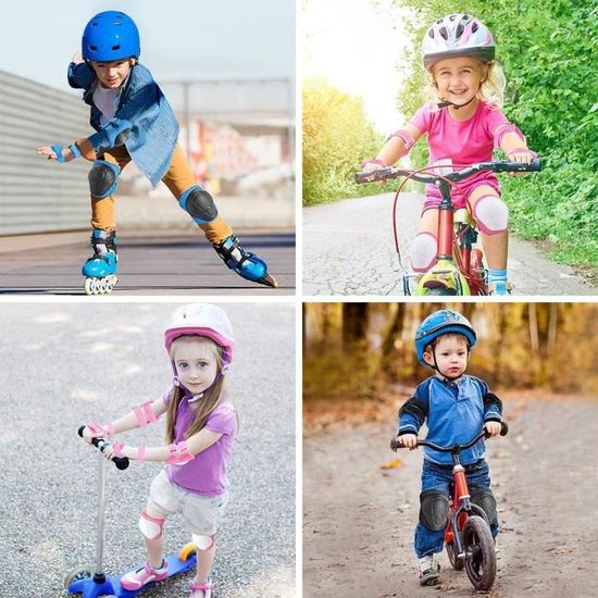 Ensemble de Protections de Sport avec coudières, protège-Poignets,  genouillères et Casque pour Enfant, Adolescent et Adulte Vélo Roller  Patinage Trotinette Planche à Roulette Skateboard