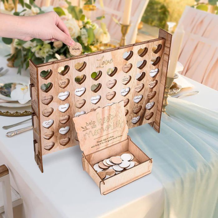 Livre D'Or Mariage En Bois Rustique – 120 Cœurs à Personnaliser + Stylo + Cadre Avec Support Et Crochet