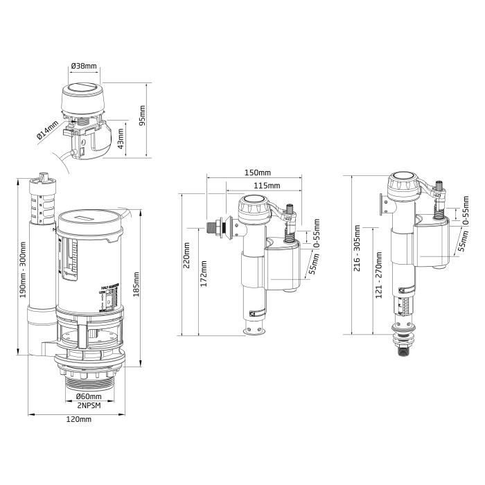 Chasse d'eau wc complète mécanisme wc simple chasse MX et robinet flotteur  à alimentation latérale