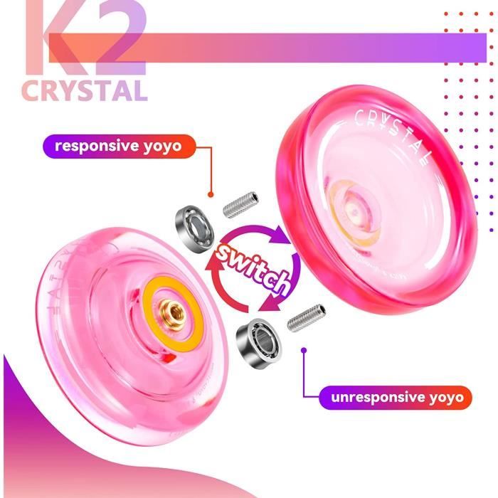 MAGICYOYO K2 Yoyo Réactif Et Non-réactif - Pour Débutants Et Pros, Avec 12 Cordes, Roulement KK, Outil - Rouge Cristal
