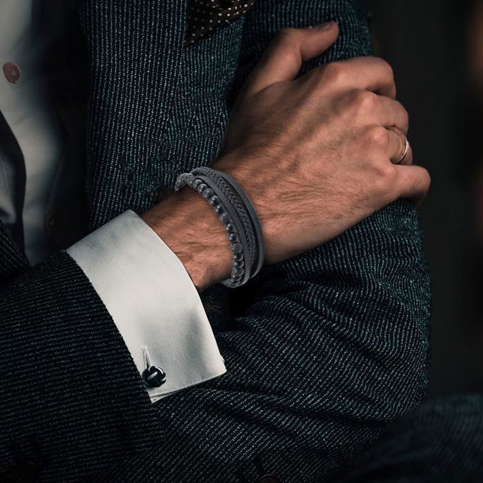 SHIEAGLELD Bracelet Homme Cuir Et Perles - Acier Inoxydable Magnétique Avec Boîte Cadeau