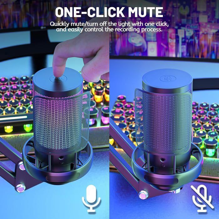 Anykuu RGB Microphone à Condensateur 24 Bits/192 kHz,Micro Gaming avec 7 LumièresVariables,USB Anykuu RGB Microphone à Condensateur 24 Bits/192 kHz,Micro Gaming avec 7 LumièresVariables,USB