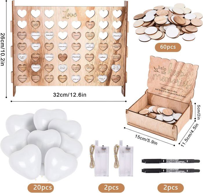 Neamon Livre d'or de mariage unique en bois en forme de cœur alternatif pour fête prénuptiale, décoration de mariage avec 83 cœurs en bois et 1 stylo (marron rougeâtre Neamon Livre d'or de mariage unique en bois en forme de cœur alternatif pour fête prénuptiale, décoration de mariage avec 83 cœurs en bois et 1 stylo (marron rougeâtre