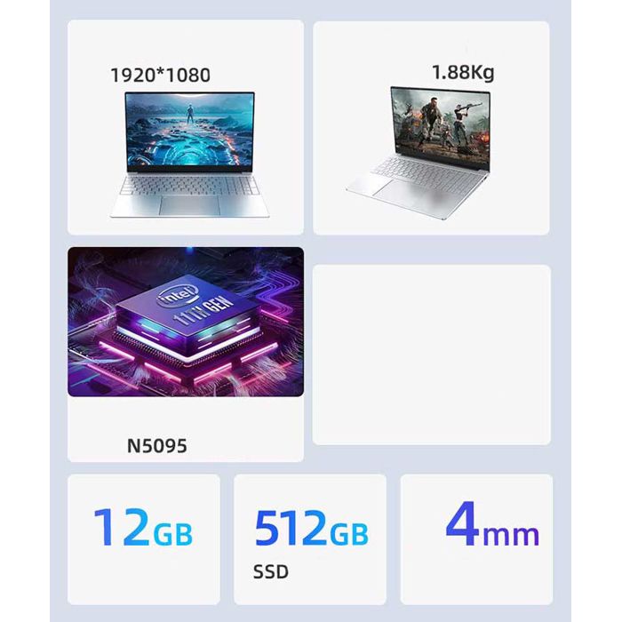 Pc Portable 15,6 pouces Windows 11 CPU 2,9 Ghz12GB RAM Disque SSD ROM ...