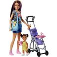 Barbie Famille Coffret Poupée Skipper Baby-Sitter et sa Poussette avec Figurine de Fillette Brune et Accessoires, Jouet  FJB0-0