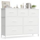 SONGMICS Commode 7 Tiroirs, Meuble de Rangement pour Chambre, Acier, Panneau MDF, Tissu Non-tissé, Blanc Nuage et Blanc Neige