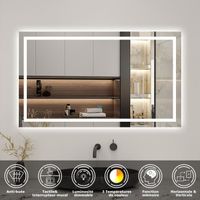 AICA LED miroir lumineux 3 couleurs tactile + anti-buée + dimmable + mémoire 80x60cm-miroir salle de bain