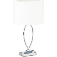 Relaxdays Lampe de table argenté abat-jour rond lampe de chevet moderne design fer HxlxP: 51 x 28 x 28 cm, blanc