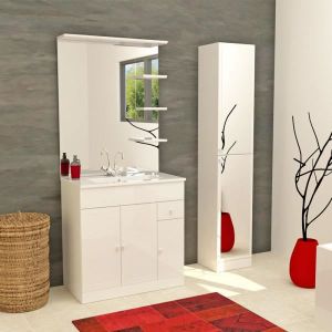 SALLE DE BAIN COMPLETE Ensemble meuble de salle de bain 3en1 80 cm + colonne Blanc - TROMA - Bois - L 81 x l 47 x H 185 cm