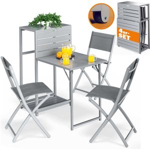 Ensemble table et chaise de jardin CASARIA® Set de meubles pour balcon Gris 1 table 3