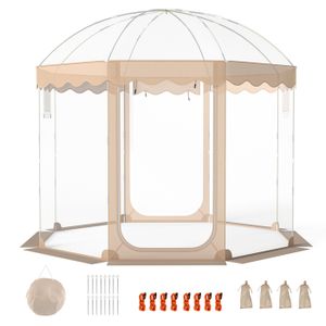 Tente à Bulles Pop-up 265x265 Cm - Transparente 5-6 Personnes, PVC Résistant Froid, Camping & Jardin