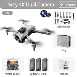 DRONE Gris-Dual4K-3B - Drone K9Pro RC 4K professionnel H